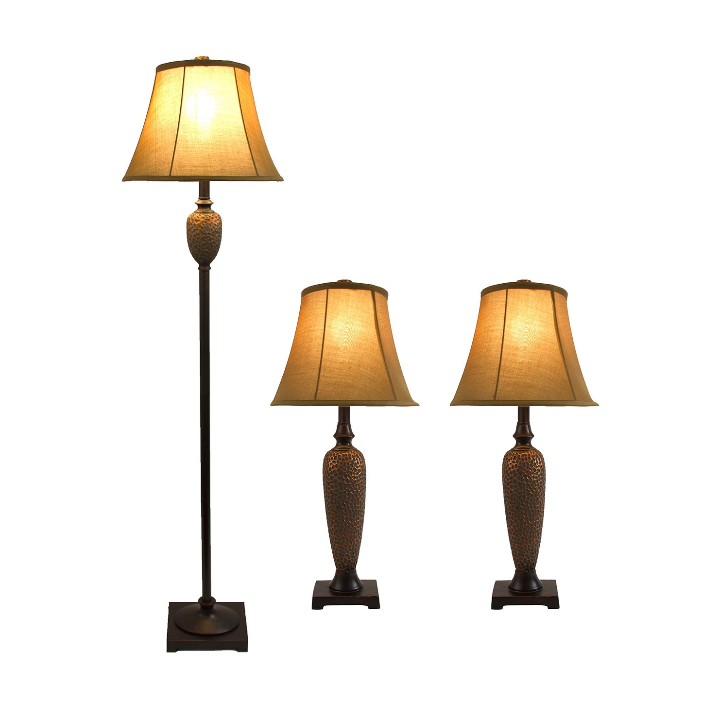 Elegant Designs LC1000-HBZ Hammered Bronze Ceramic Three 3 Pack Lamp Set (2 Table Lamps, 1 Floor Lamp)