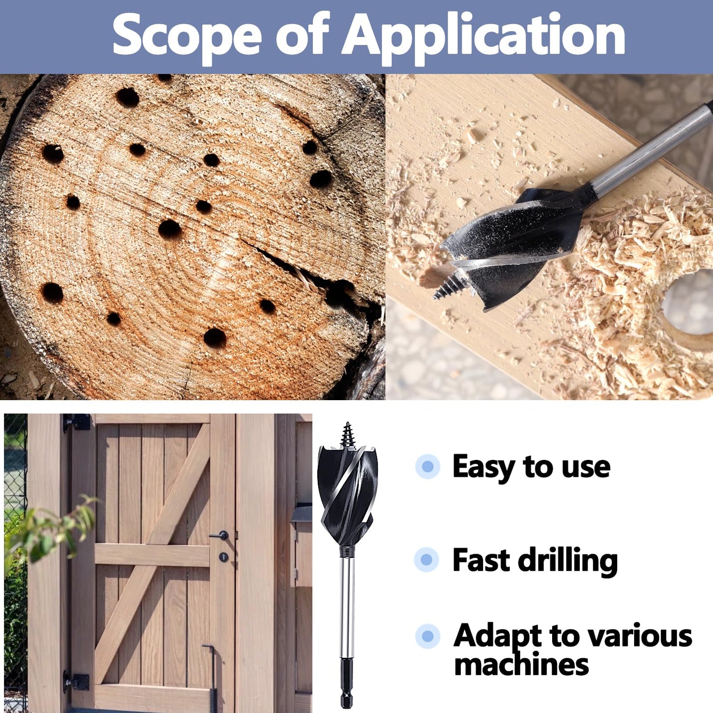 1-1/16" x 6-1/2" Auger Drill Bit for Wood, 1/4" Hex Shank, Ideal for Hardwood, Softwood, Plywood & DIY Projects