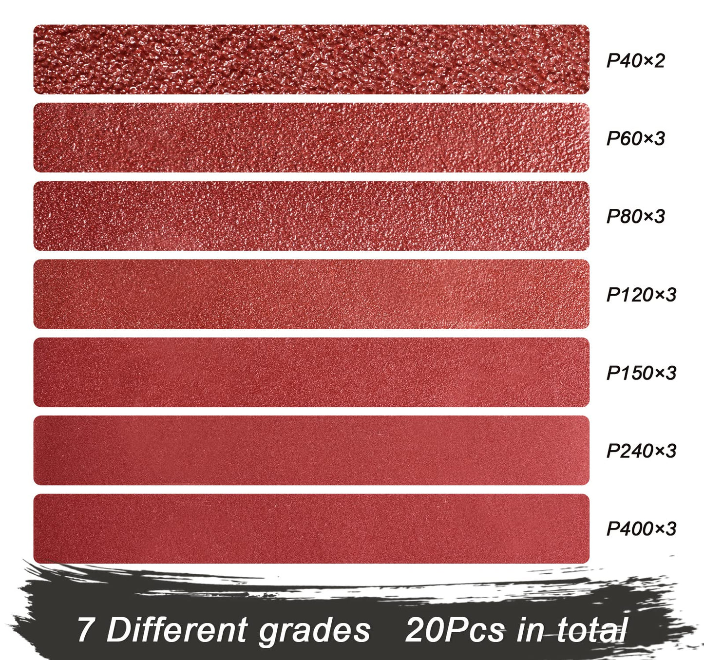 S SATC 3x18 Sanding Belts 20PCS, Aluminum Oxide 40-400 Grits for Wood, Metal & Paint, Includes 60/80/120/150/240/400 Grits