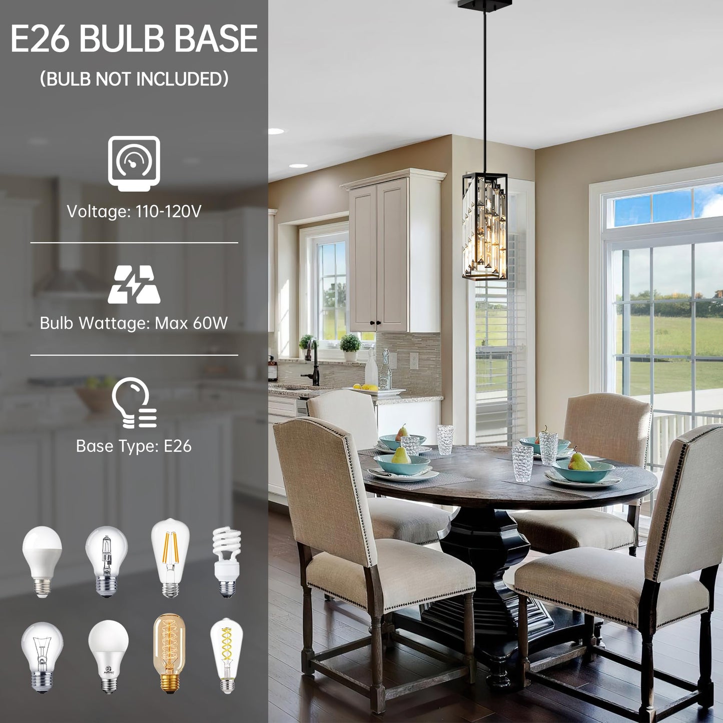 Esfos 3-Pack Black Crystal Pendant Lights, Mini Chandeliers for Kitchen Island, Dining Room, Bedroom – Modern Ceiling Fixtures