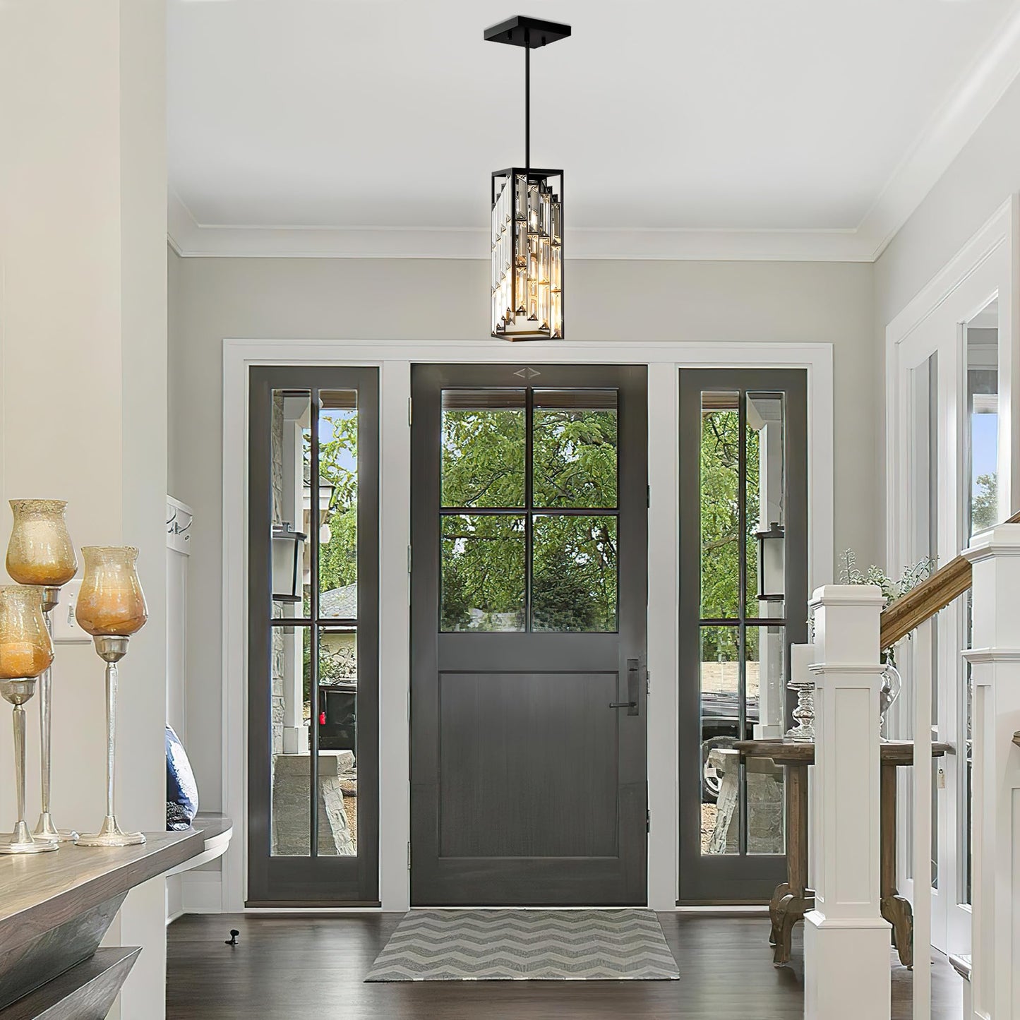 Esfos 3-Pack Black Crystal Pendant Lights, Mini Chandeliers for Kitchen Island, Dining Room, Bedroom – Modern Ceiling Fixtures