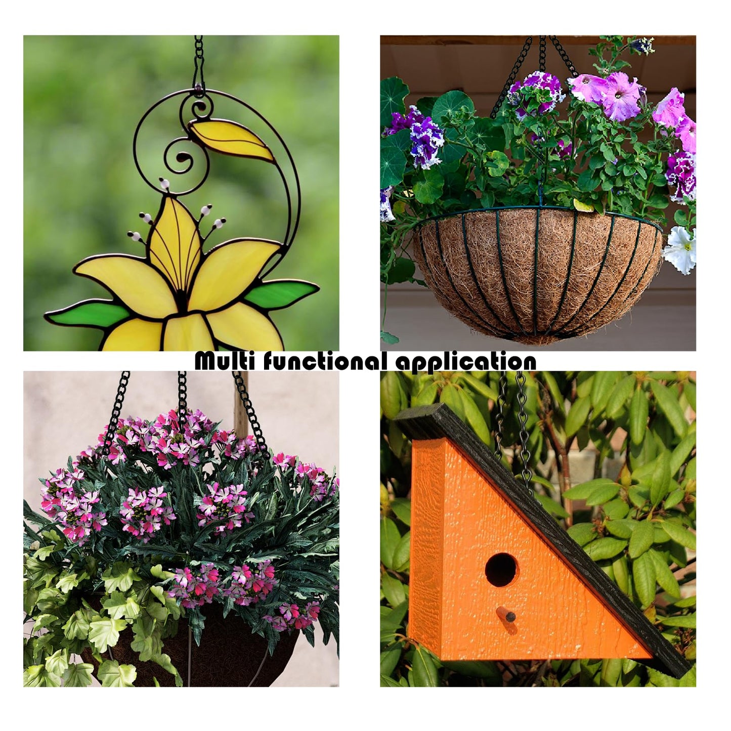 6 Pcs 20 Inch Stained Glass Window Hanging Chain - Black Hanging Chain, Window Art Decor, Patio Garden Outdoor Decorative Hangings Glass Panels Chains