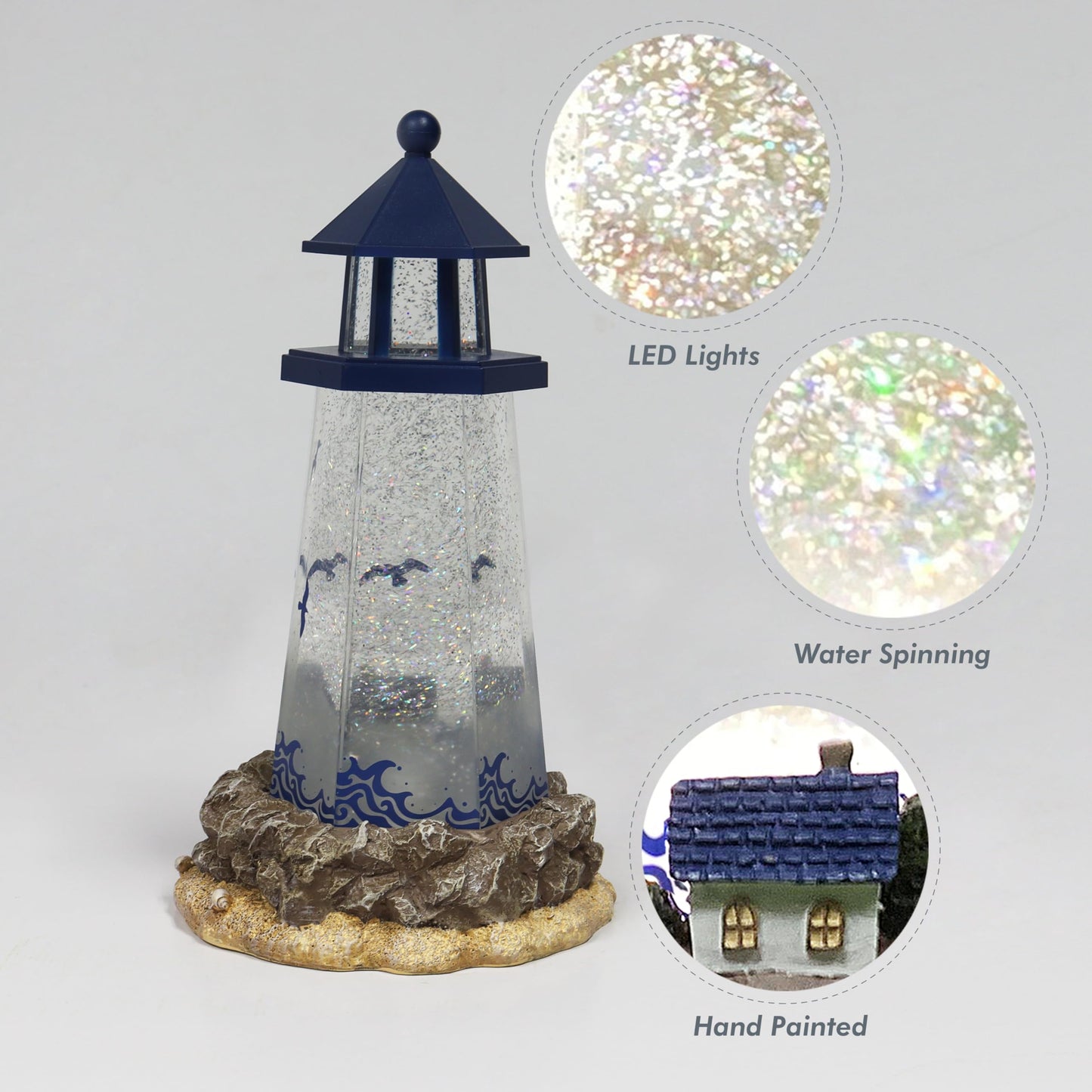 Lighthouse Water Globe by Moments in Time, 11.5” Spinning Glitter Light, Battery Operated, Nautical Coastal Beach Décor Gift