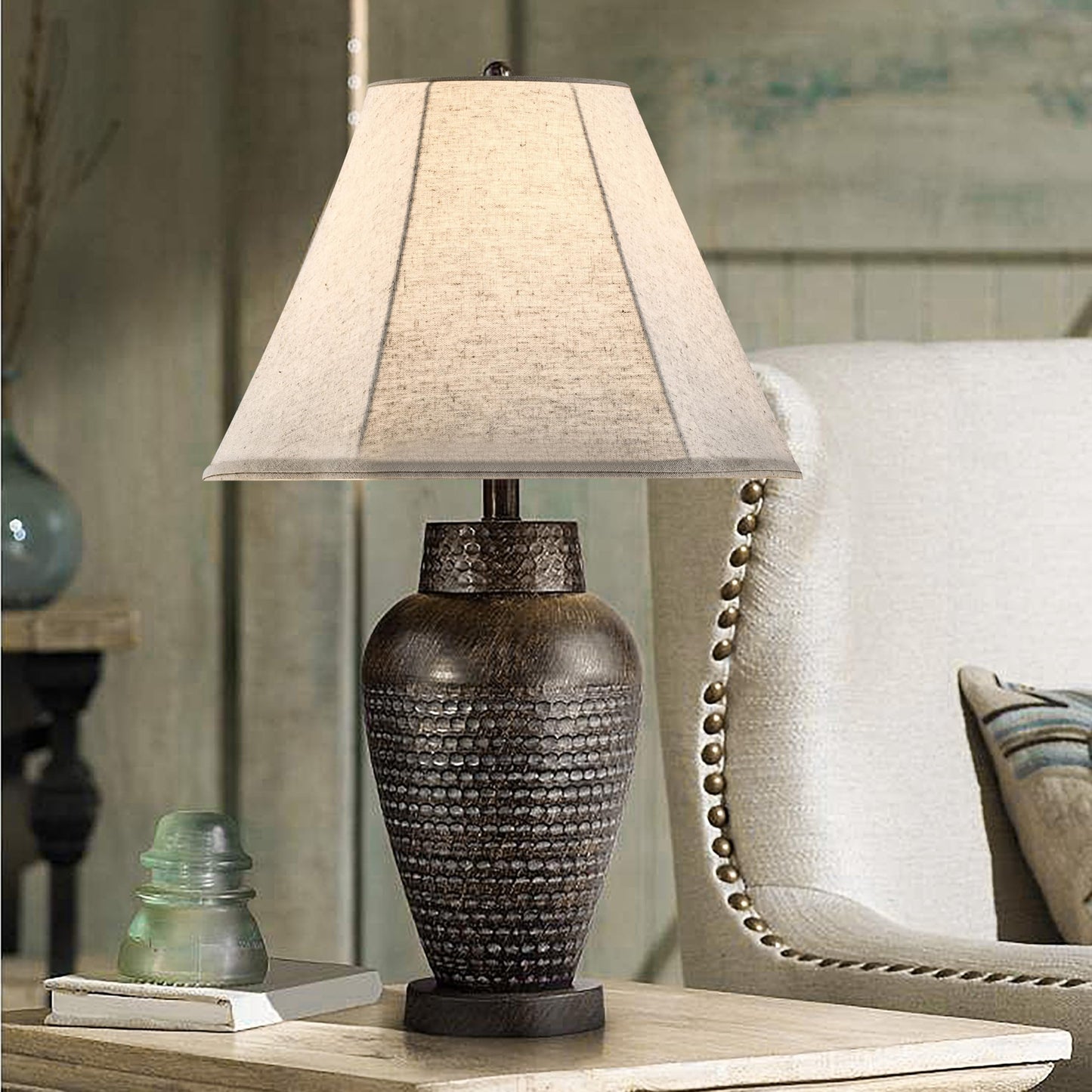 GOSO Set of 2 Beige Linen Bell Lampshades, 6"x13"x9.8", Spider Fitter, for Table & Floor Lamps, Assembly Required