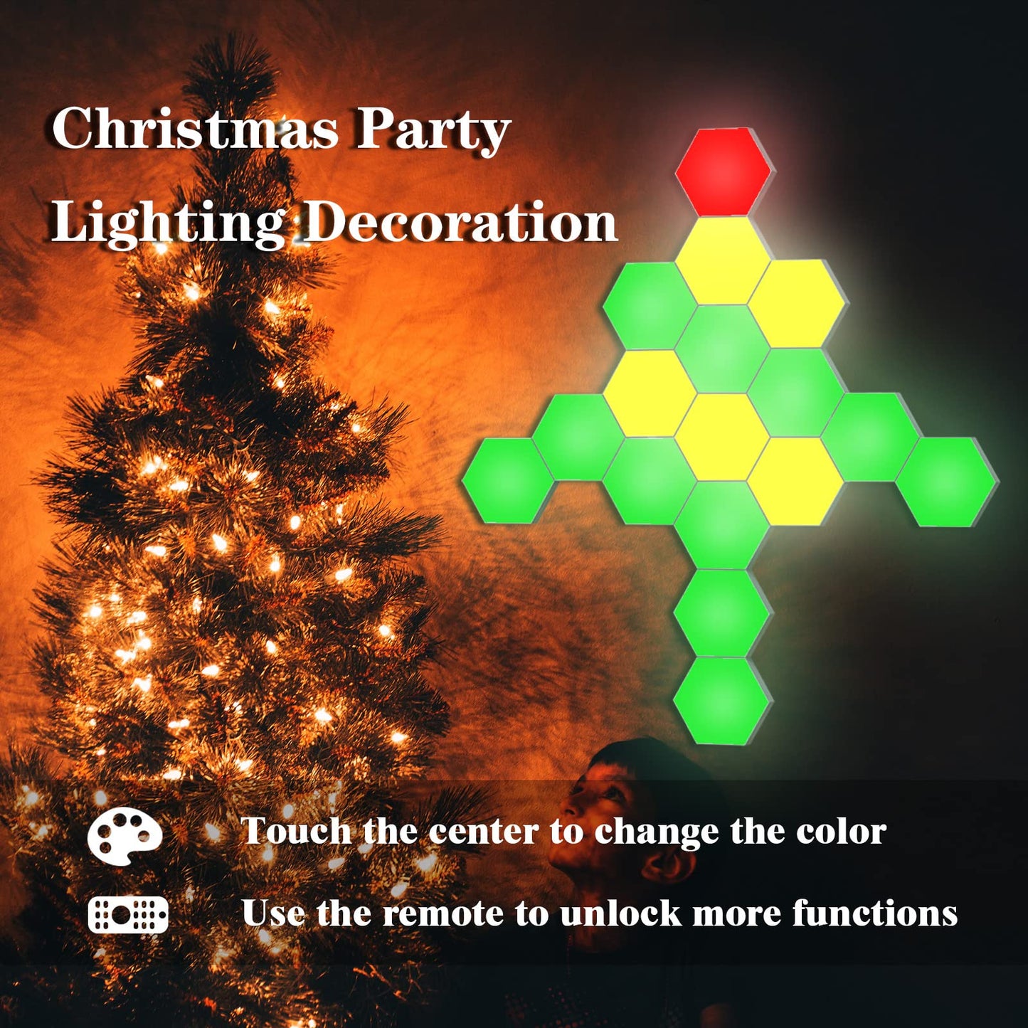 YXQUA 10-Pack Hexagonal LED Wall Lights, Touch Sensitive, Modular Geometry Panels for DIY, Bedroom, Living Room, Creative Gift