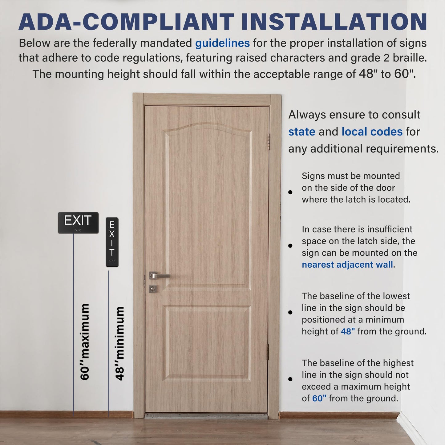 ADA Compliant Exit Sign with Braille & Raised Letters, Emergency Indoor/Outdoor Exit Sign for Office/Restroom, 3x6 in, Easy Install