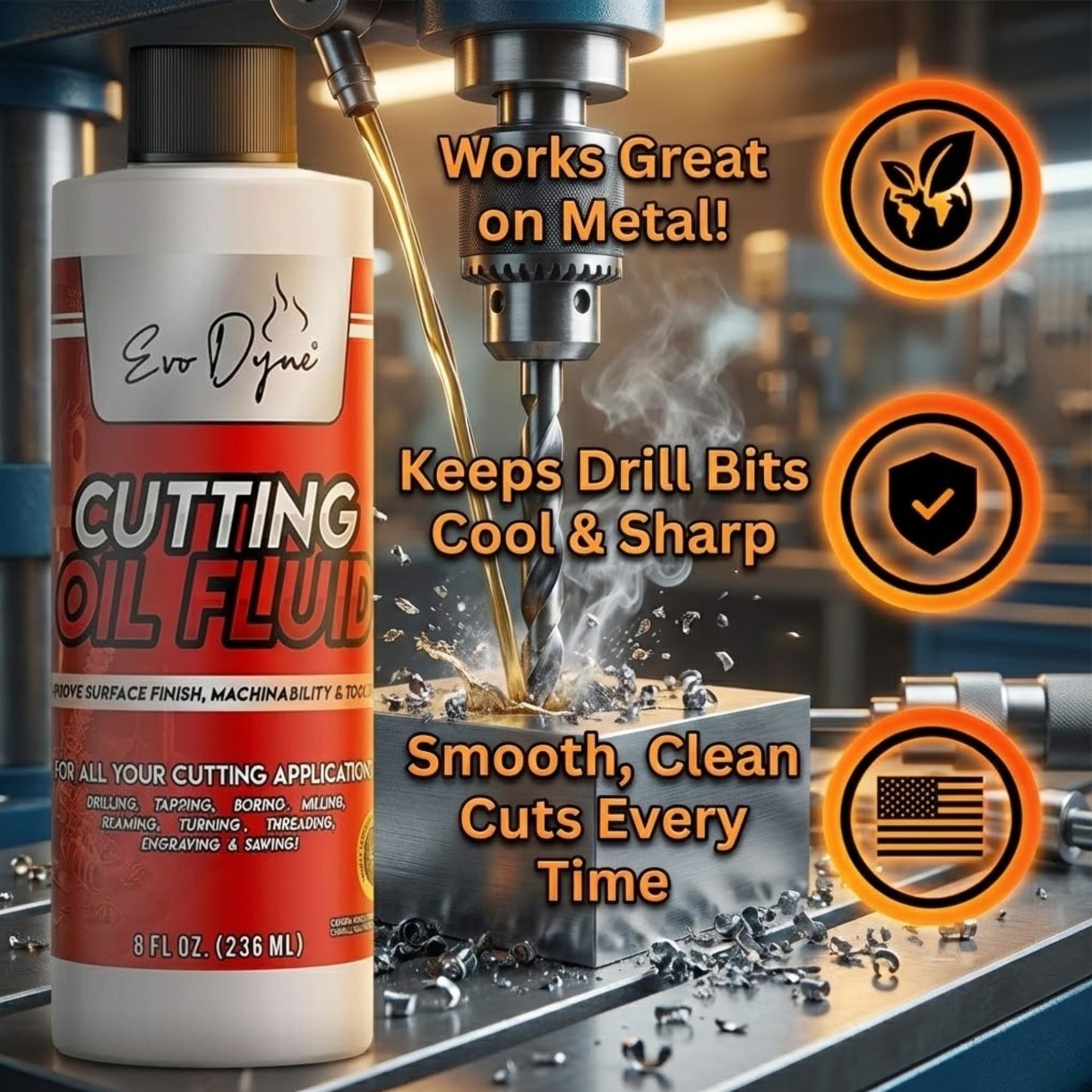 Evo Dyne Cutting Oil & Fluid, 8 oz, Made in USA, Professional Grade for Drilling, Tapping & Milling, Safe on Metal & Glass