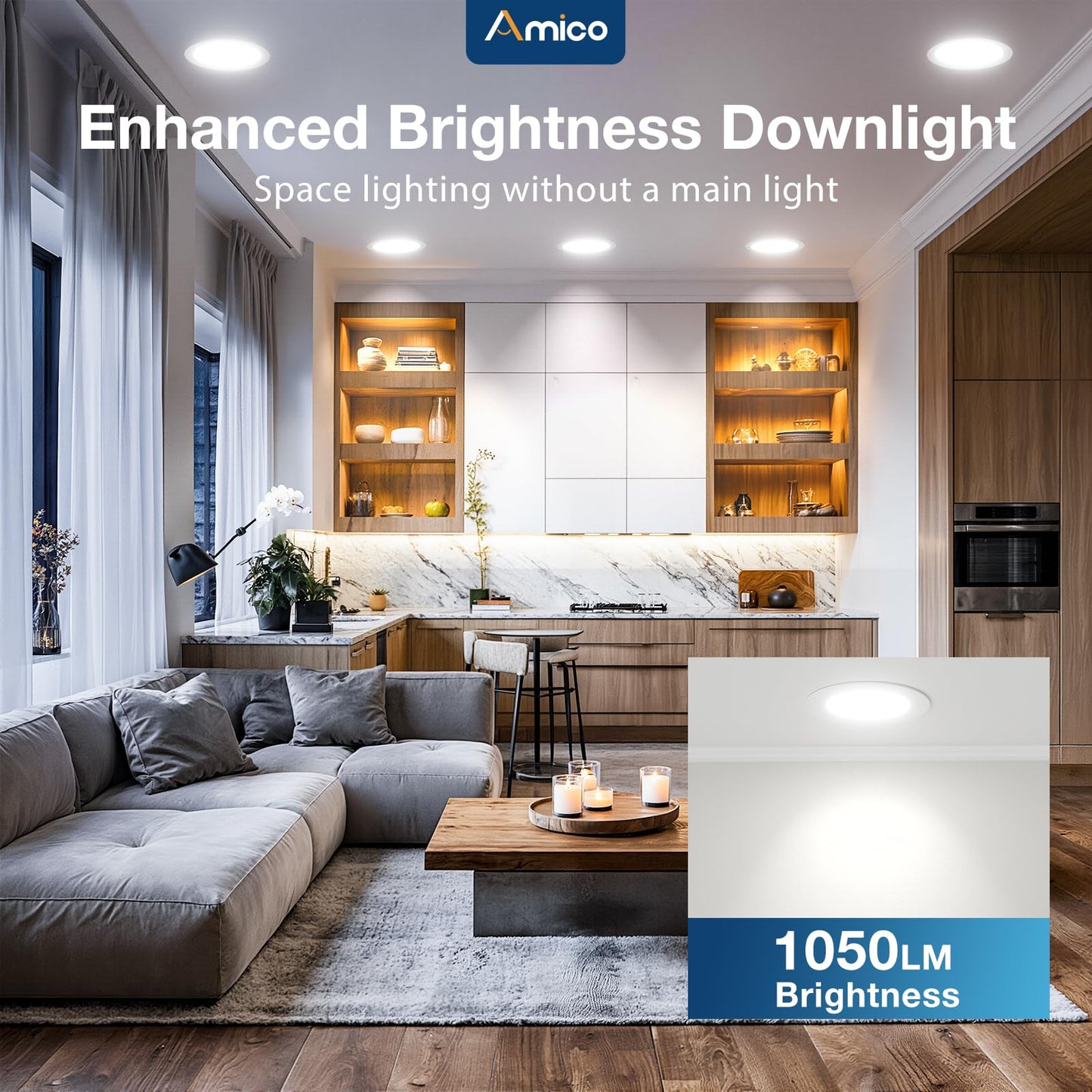 Amico 6-Pack 6" Ultra-Thin LED Recessed Ceiling Light, 5CCT 2700-5000K, 12W Dimmable Canless Downlight, 1050 Lumens, ETL/FCC