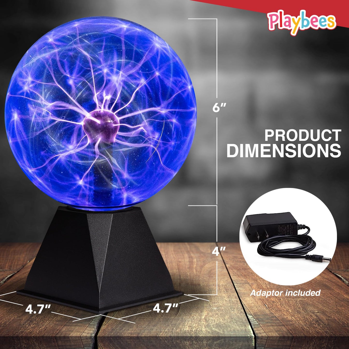 Playbees 7" Blue Plasma Ball - Tesla Coil Lightning Globe, Static Electricity Lamp, Nebula Effect, Plug-In for Parties, STEM, Decor