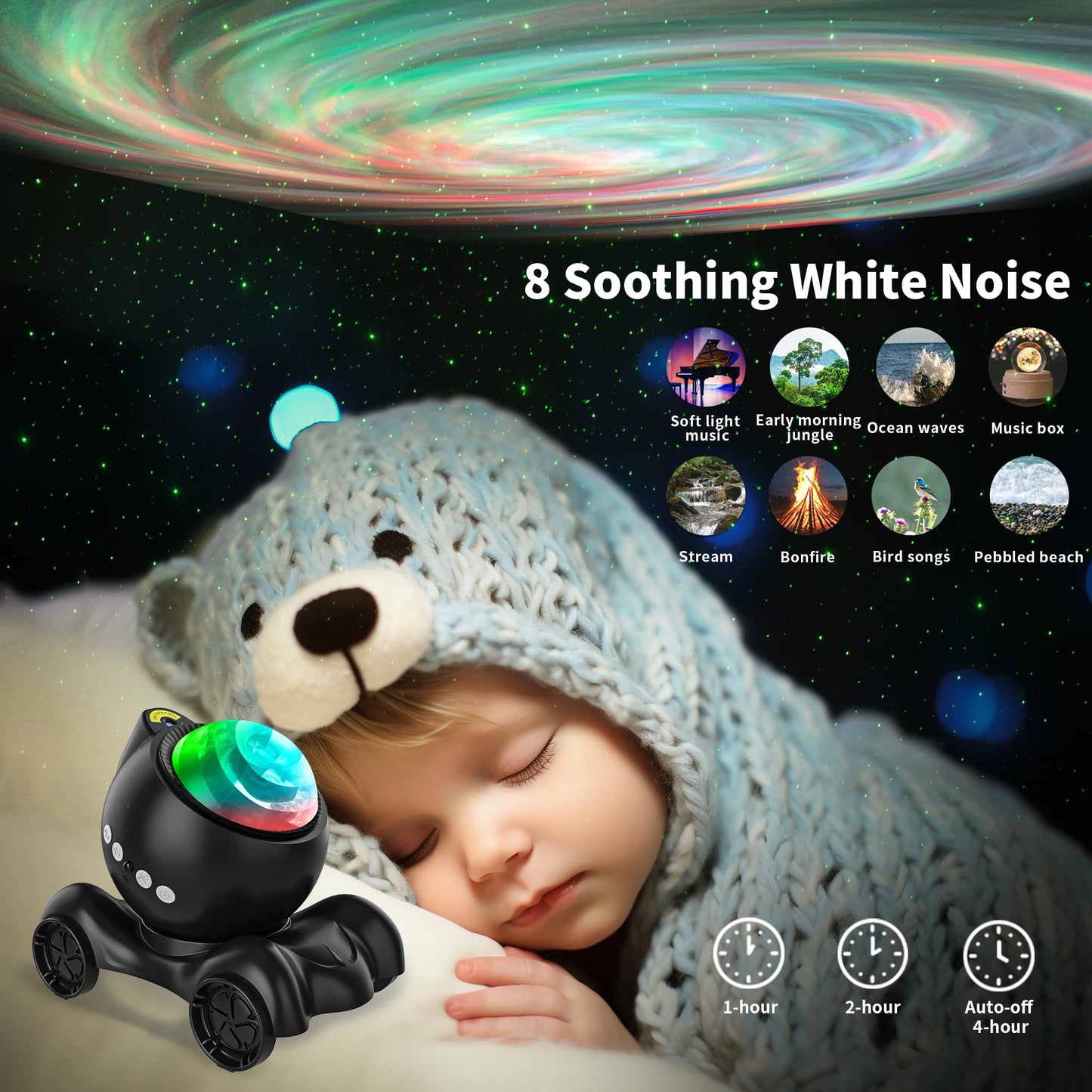 ENOKIK Galaxy Projector with Bluetooth Speaker, Star & Aurora Night Light, White Noise for Kids & Adults, Home, Party, Relaxation, Gift