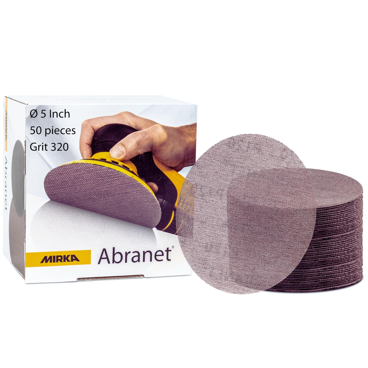 Mirka Abranet Net Disc / 5 inch/Grit 320 / Sandpaper Sanding Discs Hook and Loop / 50 pcs / 9A-232-320