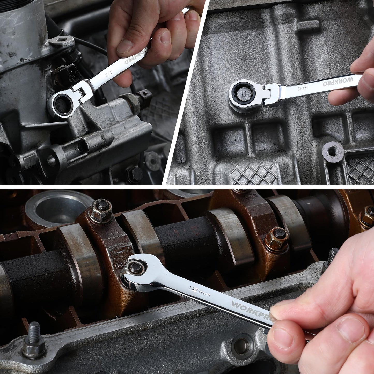 WORKPRO 22-Piece Ratcheting Wrench Set, Flex-Head Ratchet Combination Wrench Sets with Organizer Box, 72 Teeth, Metric 6-18mm & SAE 1/4-3/4"