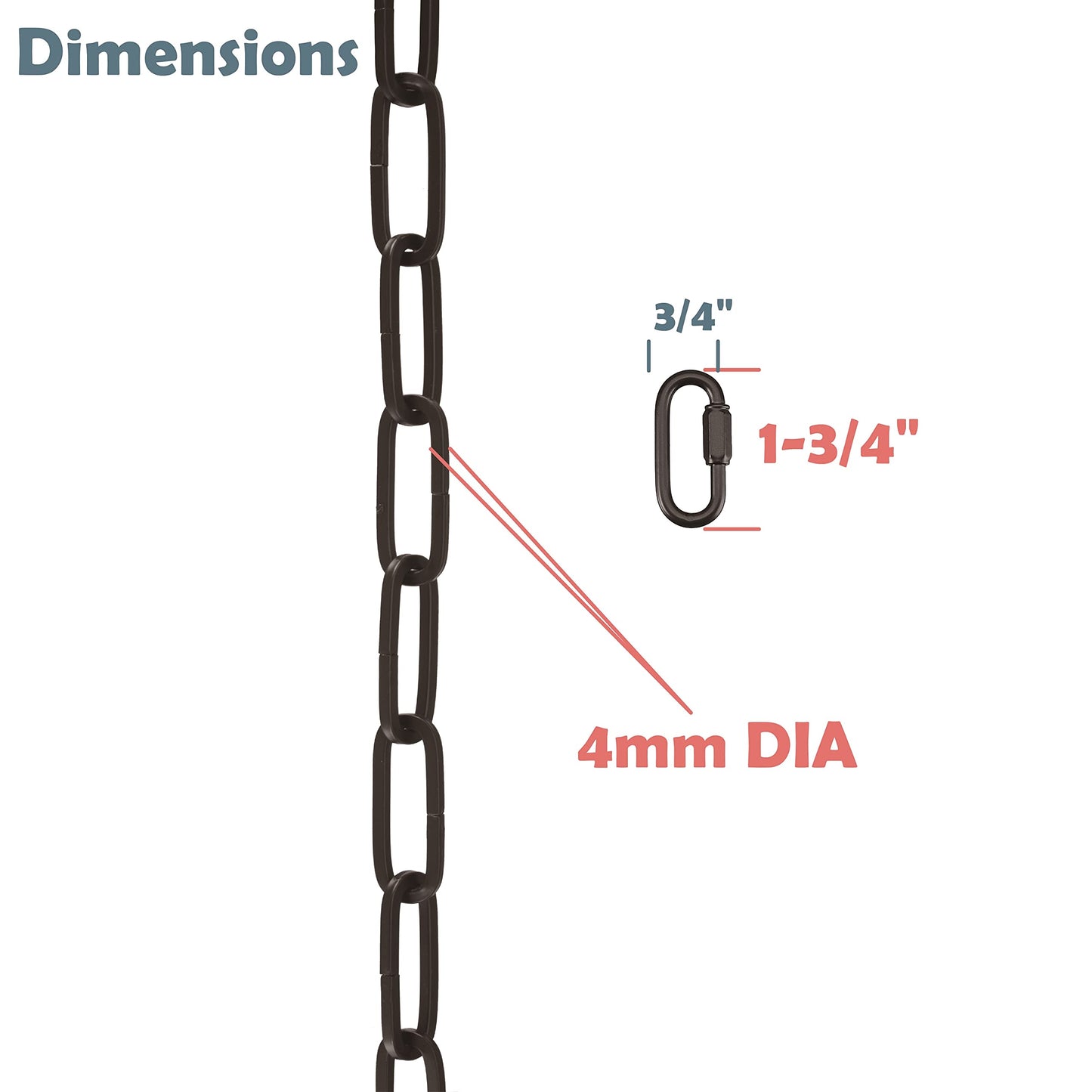 Aspen Creative Heavy Duty Steel Chain with 2 Quick Links, 1 ft, 8 Gauge, Oil Rubbed Bronze for Lighting, Swag Lights & Plants