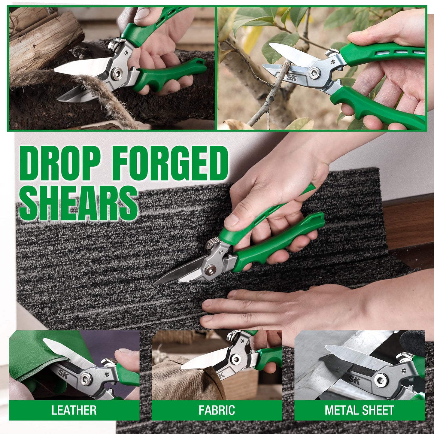 SK 8" Heavy Duty Scissors, All Purpose Shears, Drop Forged CR-V Blades with Safety Lock, Comfortable Grips