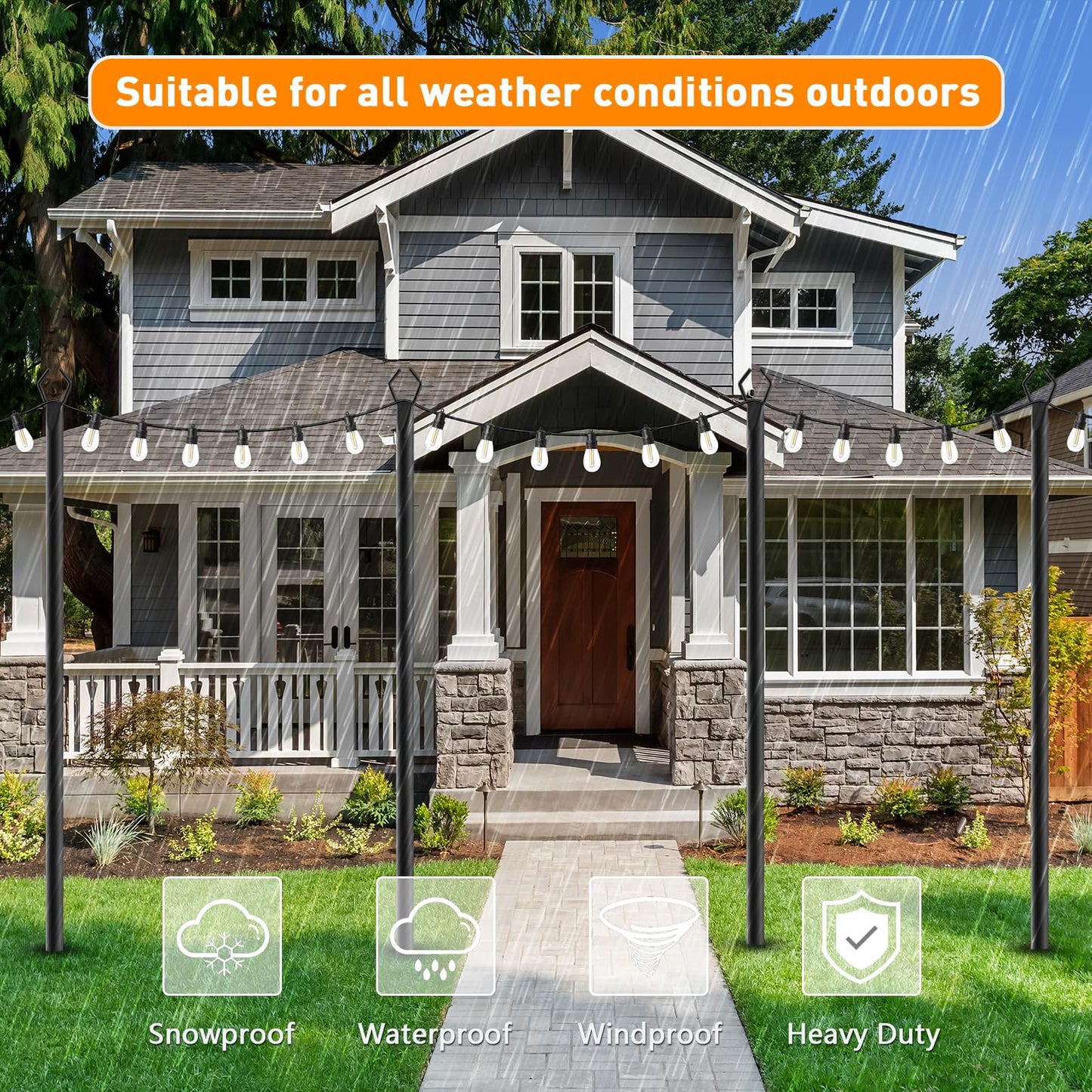 7-Pack 10FT Outdoor String Light Poles, Rustproof Metal with Fork Tops, Heavy-Duty for Garden, Patio, Backyard, Wedding & Party