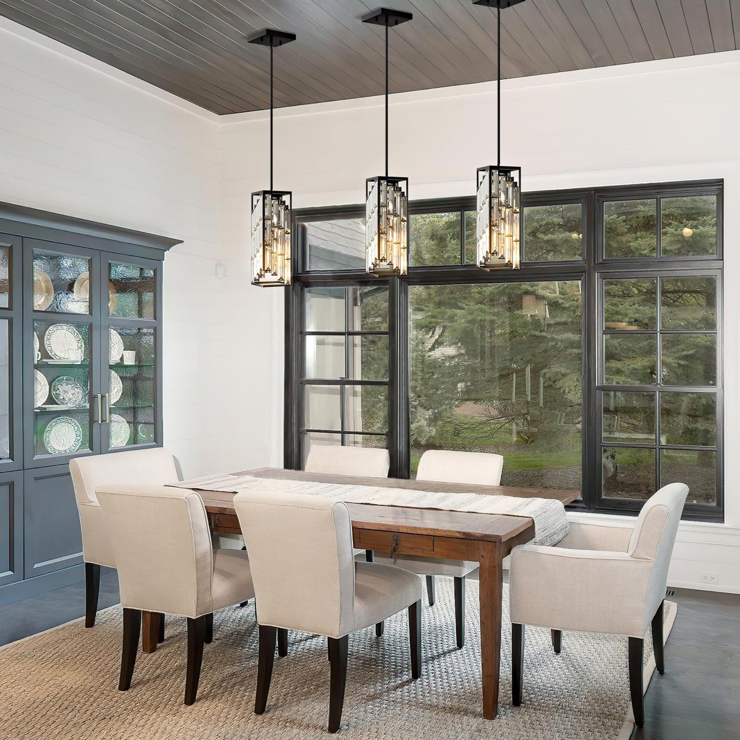 Esfos 3-Pack Black Crystal Pendant Lights, Mini Chandeliers for Kitchen Island, Dining Room, Bedroom – Modern Ceiling Fixtures