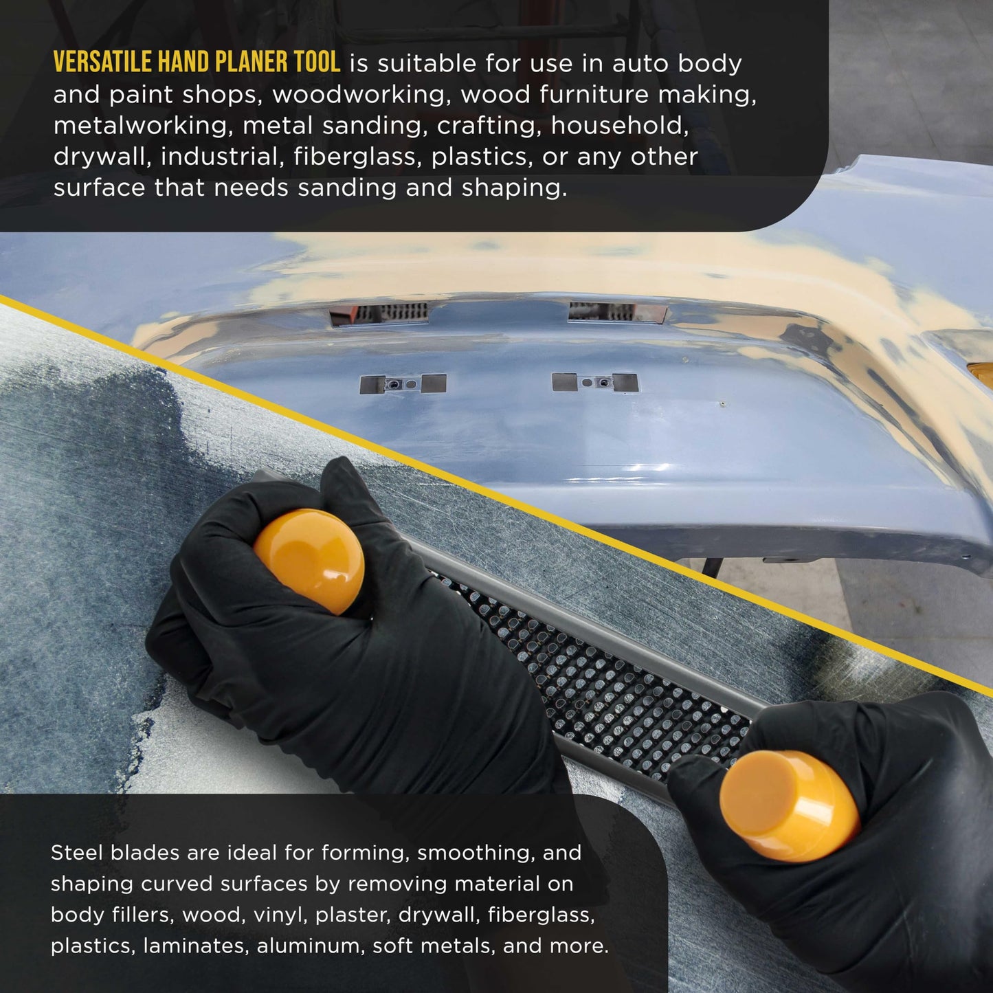 Dura-Gold 10" Shaver Blade Holder with Adjustable Handle, 2 Replacement Blades (1/2 Round & Flat) – Hand Planer for Wood, Drywall & Auto Filler