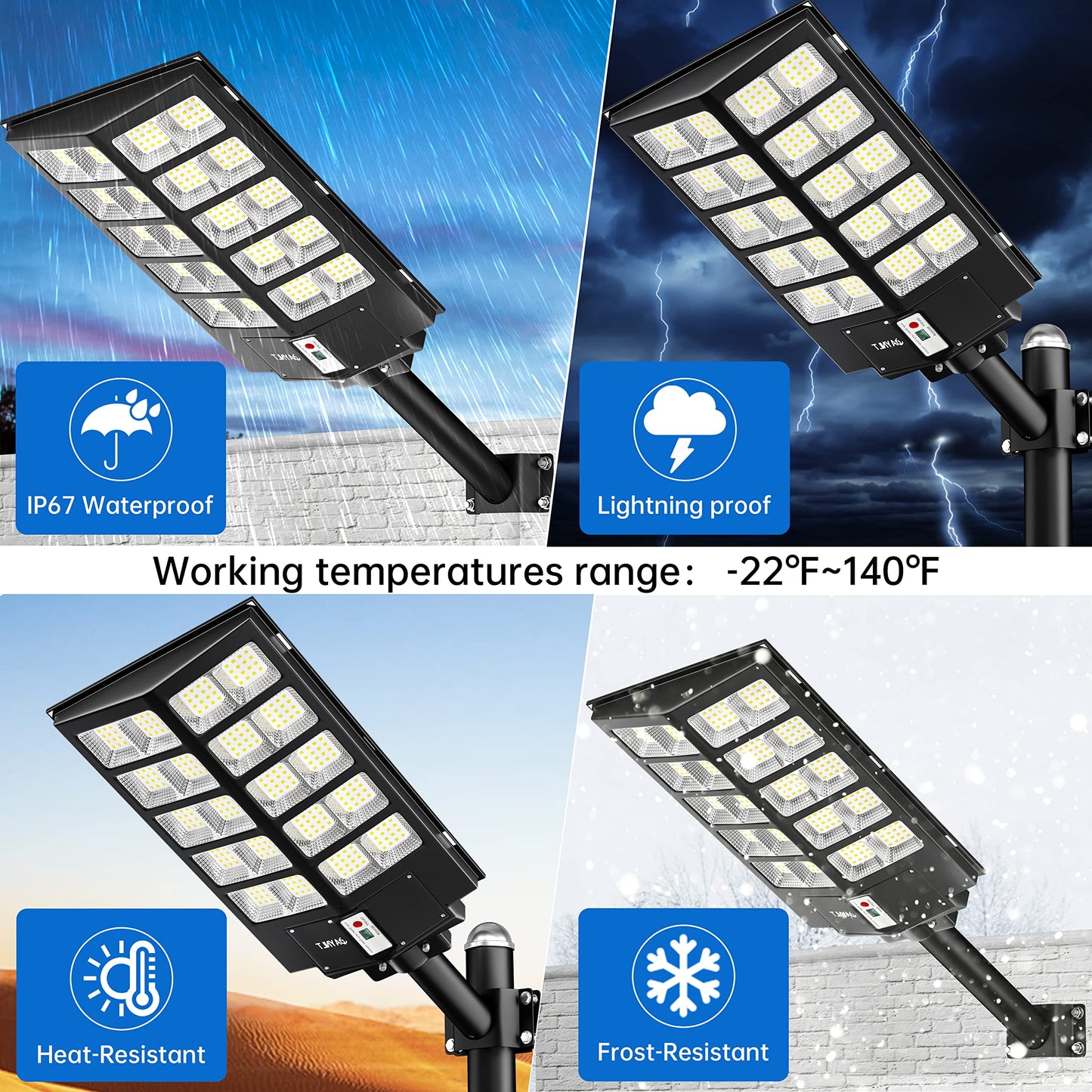 JAYNLT Y-5200W Solar Street Light, 520,000LM 6500K, Motion Sensor, Remote, Waterproof Flood Light for Yard, Garage, Driveway