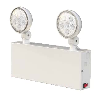 Garrini New York LED Emergency Light, 2 Adjustable Heads, White, Backup Battery, Fire Resistant, Commercial Grade, UL Certified