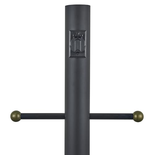 Design House Outdoor Lamp Post with Plastic Cross Arm, Built-In Outlet, Dusk-to-Dawn Photo Eye Sensor, Easy Install, Black, 3" x 80"
