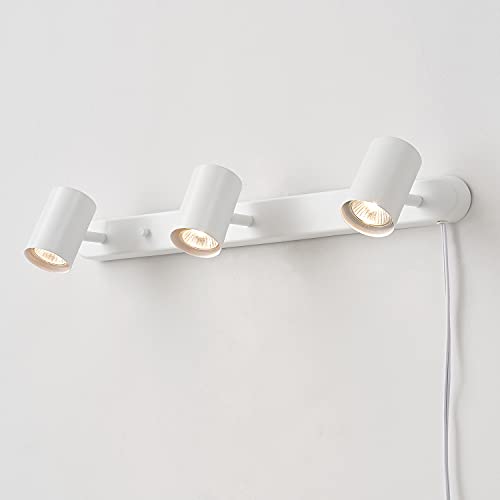 GLOBE Electric 3-Light Plug-In Track Lighting, Adjustable Heads, Matte White, 22-inch, GU10, 15ft Cord with In-Line Switch, Modern Ceiling Light