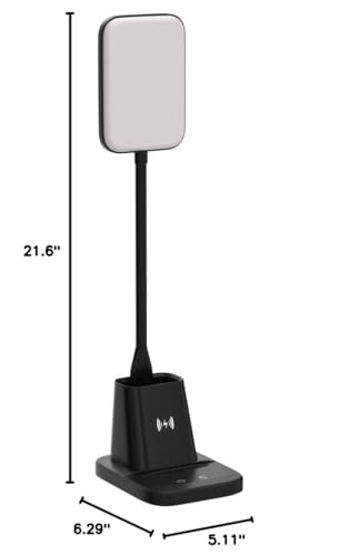 Sailstar LED Desk Lamp with Wireless Charger & Pen Holder, 3 Colors, Dimmable 800LM, CRI 85, Study Lamp for Home, Office, Dorm, Black