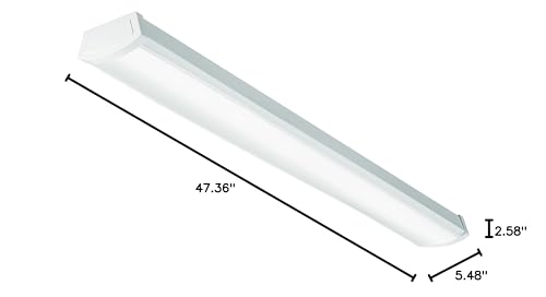 Lithonia Lighting 4 Foot LED Light Fixture, Low-Profile LED Wraparound Flush Mount Ceiling Light, 4000K Cool White, 120V, 48-Inch (FMLWL 48 840)