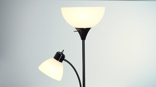 GLOBE Electric 67135 72" Torchiere Floor Lamp with Adjustable Reading Light, Matte Black, Frosted Shade, 3-Step Dimming