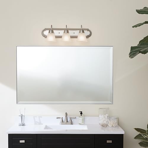 Kichler 24" 3-Light Vanity Bath Light in Brushed Nickel, Modern Bathroom Light with Clear Satin Etched Glass, (24" W x 8" H), 5337NIS