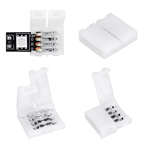 WENHSIN 10Packs 4-Pin RGB LED Light Strip Connectors 10mm Unwired Gapless Solderless Adapter Terminal Extension