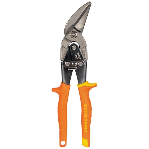 Klein Tools 2402S Straight-Cutting Offset Snips, Aviation Tin Snips with Forged Blade for Precision Sheet Metal Cutting