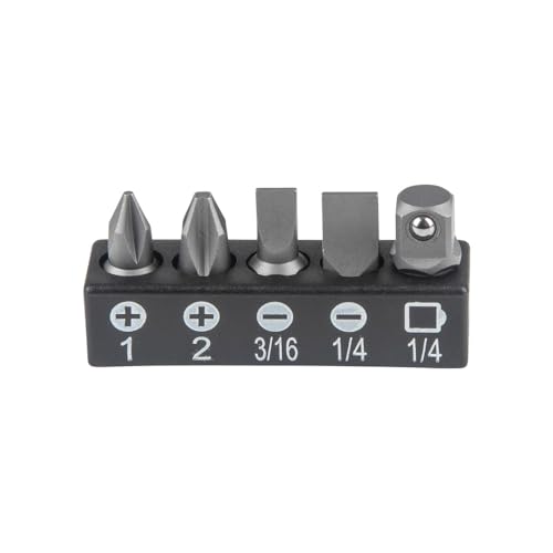 KLEIN TOOLS 65200 Ratchet Set, 5-Piece Mini Ratchet Set with Phillips, Slotted, and Adapter for Other Socket Sizes, For Tight Spaces