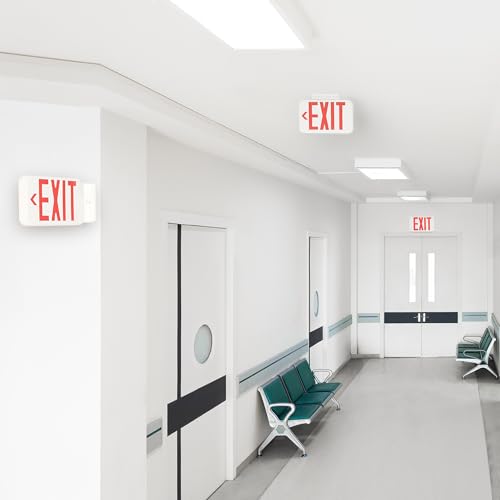 Amazon Basics Acrylonitrile Butadiene Styrene LED Emergency Exit Sign, UL Certified, 1-Pack, Double Face Exit, Hardwired with Battery Backup, Red