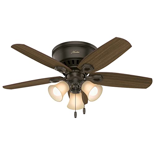 Hunter 42" Indoor Ceiling Fan with LED Light, 5-Blade Bronze, Pull Chain, Low Profile, Bedroom/Living/Kitchen, No Remote