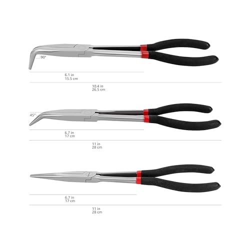 Amazon Basics Long Reach Needle Nose Pliers Tool Set, 3-Piece, Black