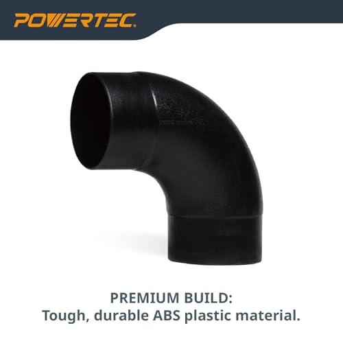 POWERTEC 70105-P2 4 In. 90 Degree Elbow - ABS Plastic Right Angle Dust Collector Connector