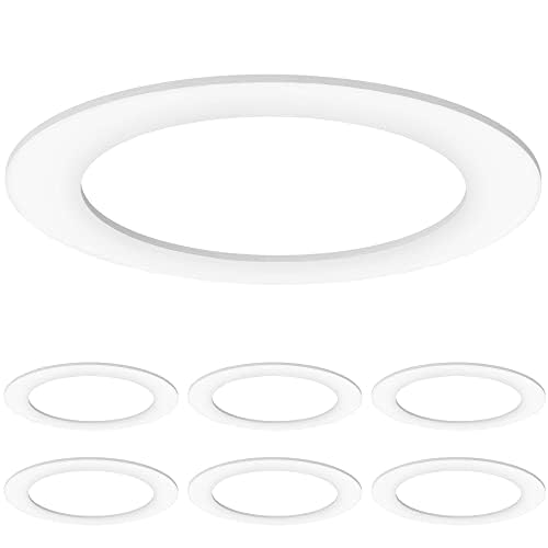 **Sunco 6-Pack Goof Rings for 6″ Recessed Lights, Flush Mount White Trim Ring Covers, 8.6″ OD, Paintable Matte Finish**