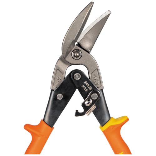 Klein Tools 2402S Straight-Cutting Offset Snips, Aviation Tin Snips with Forged Blade for Precision Sheet Metal Cutting