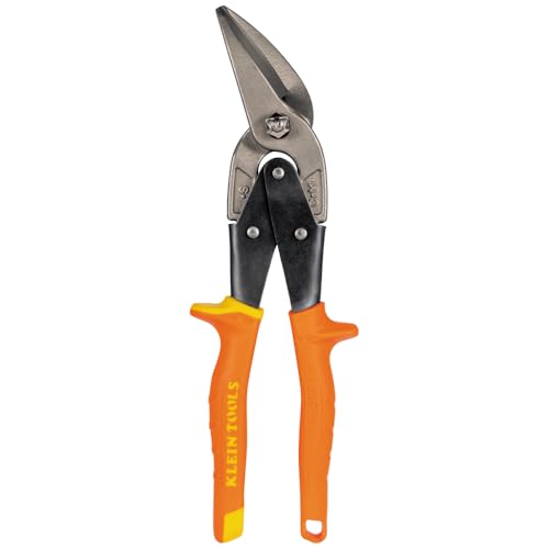 Klein Tools 2402S Straight-Cutting Offset Snips, Aviation Tin Snips with Forged Blade for Precision Sheet Metal Cutting