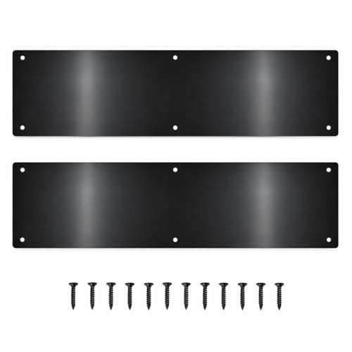 Door Push Plate, Metal Kickplate for Bottom of Door,4x16 inch Aluminum Metal Plate Rounded Corners for Interior and Exterior Doors (Black 2 Pack)