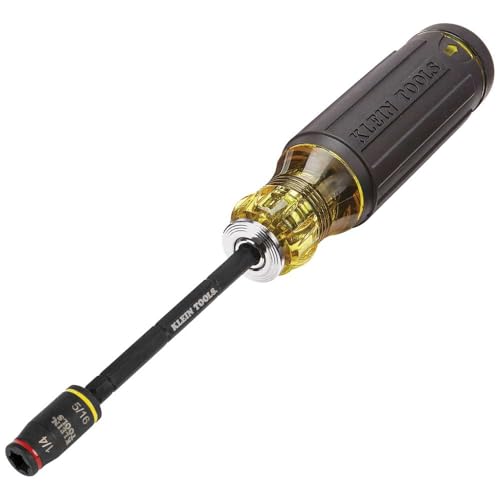 Klein Tools 32767 Impact Driver, SAE 3-in-1 Impact Socket and Bit Holder, Flip Socket with 1/4-Inch and 5/16-Inch Hex Drivers, 5-Inch Length