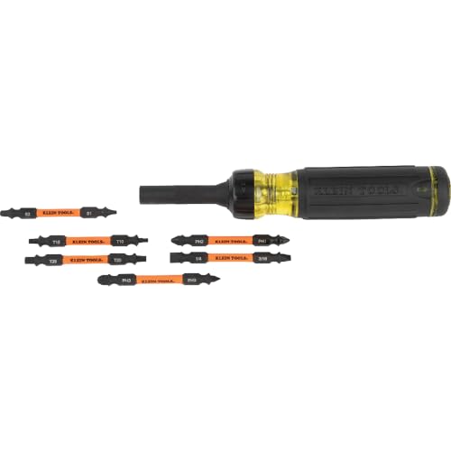 Klein Tools 32313HD 13-in-1 Multi-bit Ratcheting Screwdriver, Double-Ended Impact Bit Set, 12 Impact Driver Bits and 1/4-Inch Nut Driver