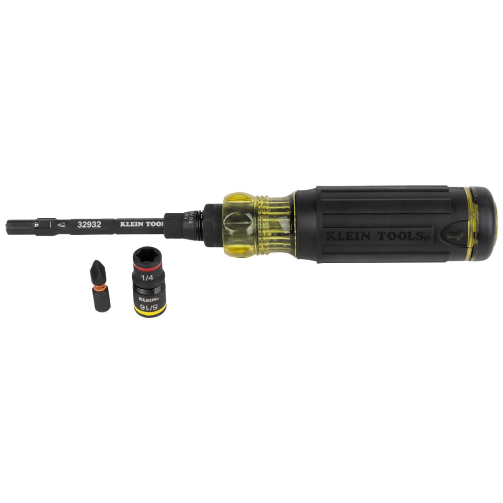 Klein Tools 32516HD KNECT 16-in-1 Impact-Rated Hybrid Screwdriver/Nut Driver, Magnetic, Flip Socket, 11 Bits, 2 Nut Drivers, 3/8-Inch Square Adapter