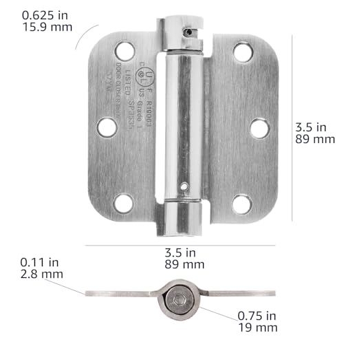 Amazon Basics Self-Closing Door Hinge, 3.5 Inch x 3.5 Inch, 1 Piece, Satin Nickel