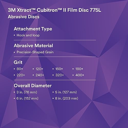 3M Xtract Cubitron II Hookit Clean Sanding Film Disc 775L, 5 in, 15 Piece Multi-Pack Hook and Loop S