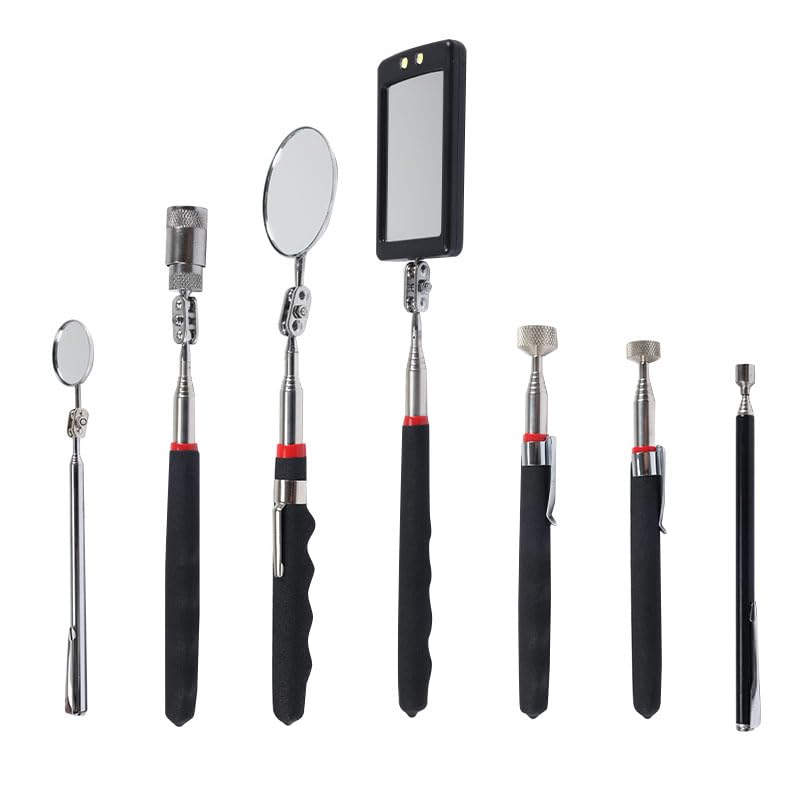 VortecSys 7-Piece Telescoping Magnetic Pickup & Inspection Tool Set with LED, Mirrors & Magnet Sticks – Best Gadgets Gifts for Men