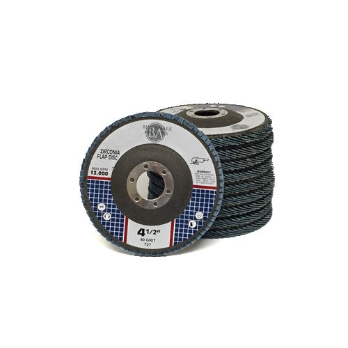 Benchmark Abrasives 4.5" x 7/8" Zirconia T27 Flat Flap Discs, 40 Grit, 10-Pack, Angle Grinder Sanding & Finishing Wheels