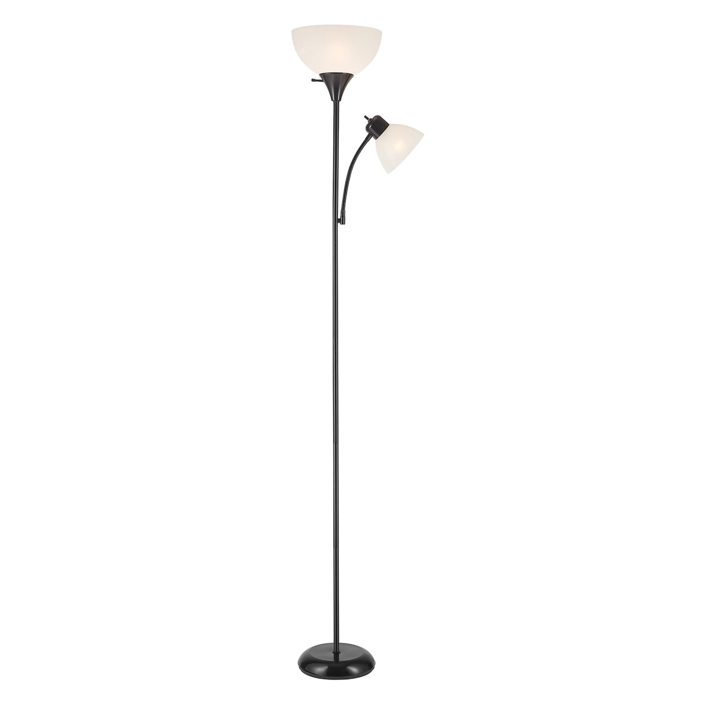 GLOBE Electric 67135 72" Torchiere Floor Lamp with Adjustable Reading Light, Matte Black, Frosted Shade, 3-Step Dimming