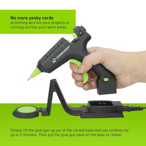 Surebonder Cordless/Corded High-Temperature Mini Hot Glue Gun with Fine Tip for Detailed Crafting and DIY Projects, 20 Watts (CL-195F)