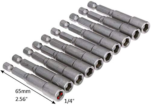 10pcs Bestgle 1/4'' Hex Shank Magnetic Power Nut Driver Bit Sets, Quick Change Socket Nut Impact Driver Adapter Imperial Size 1/4"